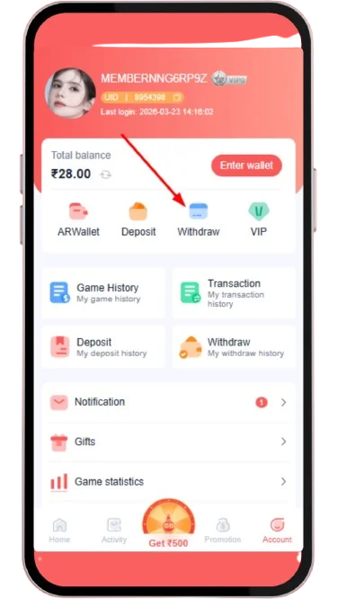 Click on withdraw option